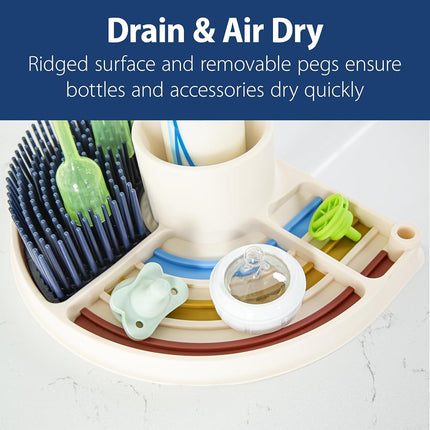 Dr. Brown’s 2-in-1 Dry & Prep Silicone Mat, Silicone Baby Bottle Drying Mat with Removable Pegs for Baby Essentials, Built-in Bottle Prep, BPA-Free