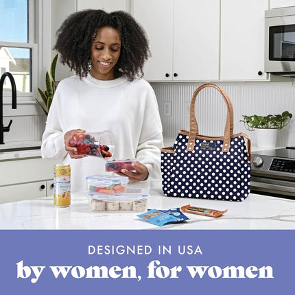 Fit & Fresh Lunch Bag for Women, Insulated Womens Lunch Bag for Work, Leakproof & Stain-Resistant Large Lunch Box for Women with Containers and Matching Tumbler, Zipper, Westerly Lunch Bag, Navy Dot
