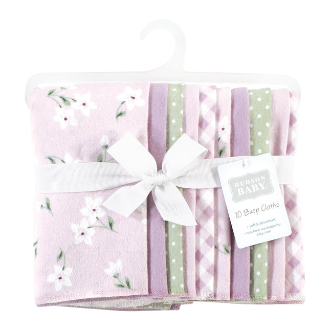 Bavoirs d'épaule en flanelle de coton Hudson Baby unisexe pour bébé, motif floral délicat violet, lot de 10, taille unique