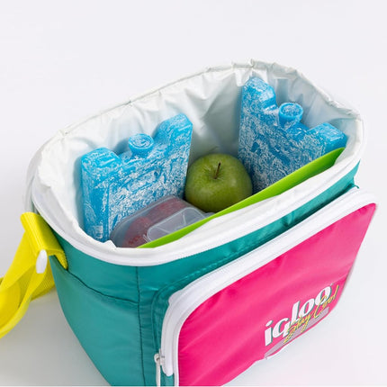 Igloo 90s Retro Collection Square Lunch Box Cooler with Front Pocket and Adjustable Strap, Neon