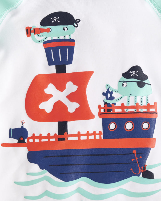 The Children's Place Boys' and Toddler Long Sleeve Rashguard and Swim Trunk 2 Piece Set, Pirate Octopus, 2T