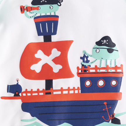 The Children's Place Boys' and Toddler Long Sleeve Rashguard and Swim Trunk 2 Piece Set, Pirate Octopus, 12-18 Months