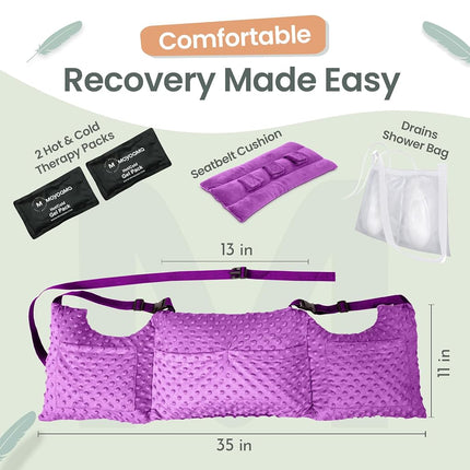 MOYOAMA Post Mastectomy Pillow – Hands-Free Protection with Secure Strap & Easy-Clean Washable Cover Breast Surgery Must Haves,Breast Reduction Recovery Supplies,Breast Augmentation, Field Lavender