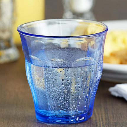 Duralex Made in France Picardie Glass Tumbler Drinking Glasses Set of 6, 6-3/4 oz, Marine Blue