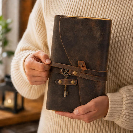 Vintage Leather Journal - Antique Handmade Deckle Edge Vintage Paper Leather Bound Journal - Book of Shadows Journal - Leather Sketchbook - Drawing Journal - Great Gift - 240 Pages (9" x 6")