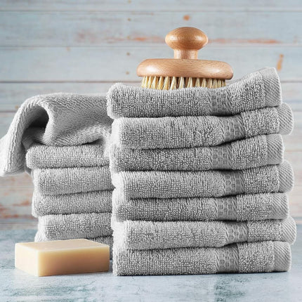 Hearth & Harbor 100% Ring Spun Cotton Washcloths 12 Pack - Washcloth for body and face, High Absorbent and Soft 33x33 cm Body Wash Cloth, Quick Dry - Black Washcloths