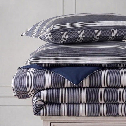 Nautica | 100% Cotton Cozy & Soft, Durable & Breathable Striped Comforter & Matching Sham(s), Navy, Twin