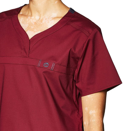 WonderWink 6208AWINSM WonderFLEX Top para mujer Patience con cuello muescado curvado, vino, talla S estándar