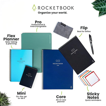 Rocketbook Pro 2.0 Cuaderno Digital Reutilizable - Bloc de Notas Inteligente - Negro, con 20 páginas punteadas y rayadas, tapa dura, con bolígrafo Pilot Frixion y paño de microfibra, tamaño ejecutivo A5 7" x 9" - Gadget de Oficina