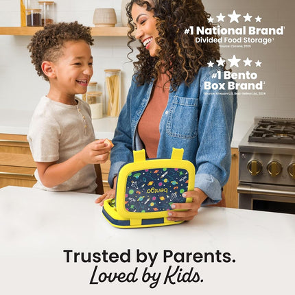Bentgo® Kids Prints Leak-Proof, 5-Compartment Bento-Style Kids Lunch Box - Ideal Portion Sizes for Ages 3-7, Durable, Drop-Proof, Dishwasher Safe, & Made with BPA-Free Materials (Space)