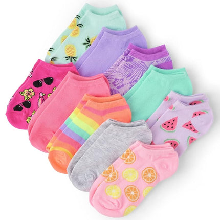 The Children's Place Girls' Low Ankle Socks, Tropical 10-pack, Large