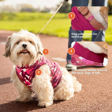 Suitical Recovery Suit Dog, Small Plus, Pink Camouflage