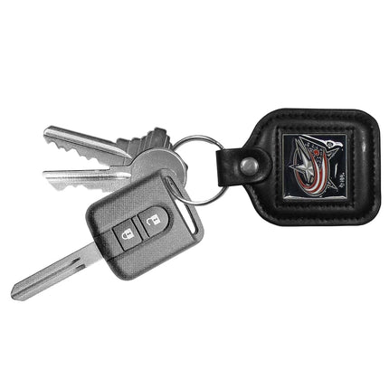 NHL Siskiyou Sports Fan Shop Columbus Blue Jackets Square Leather Key Chain One Size Black