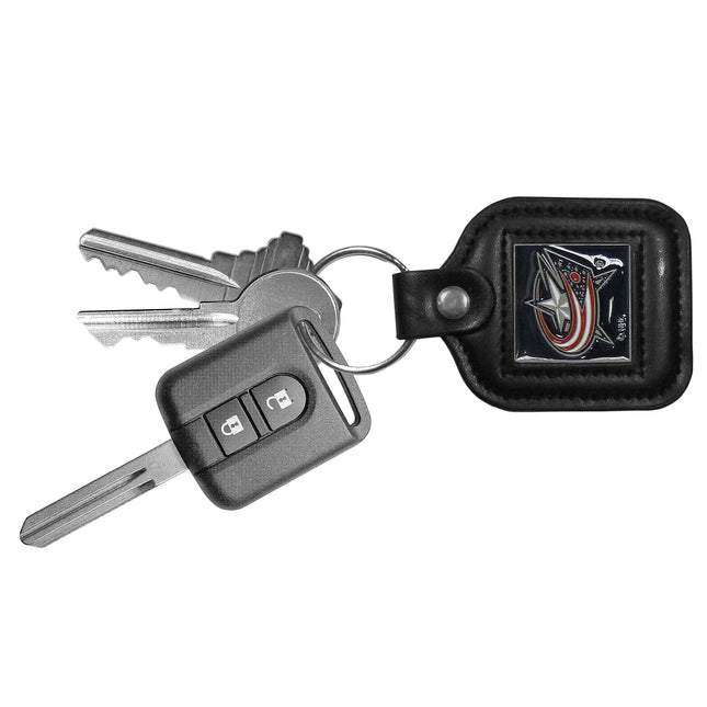 NHL Siskiyou Sports Fan Shop Columbus Blue Jackets Square Leather Key Chain One Size Black