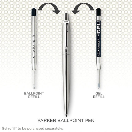 PARKER Jotter Ballpoint Pen, Stainless Steel with Golden Trim, Medium Point Blue Ink (1953206)