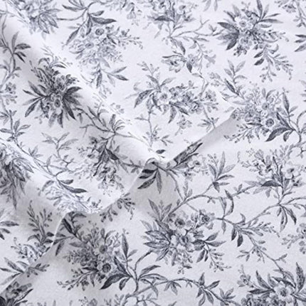 Laura Ashley Home - Twin Sheets, Cotton Flannel Bedding Set, Brushed for Extra Softness & Comfort (Black Faye Toile, Twin)