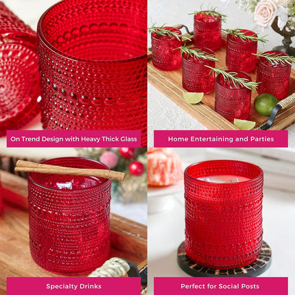 Kate Aspen Hobnail Beaded Red Drinking Glasses Set of 6, (10 oz) Vintage Glassware Set Cocktail Glass Set, Juice Glass, Water Cups | Makes A Great Hostess Gift or Gift for New Home Owners