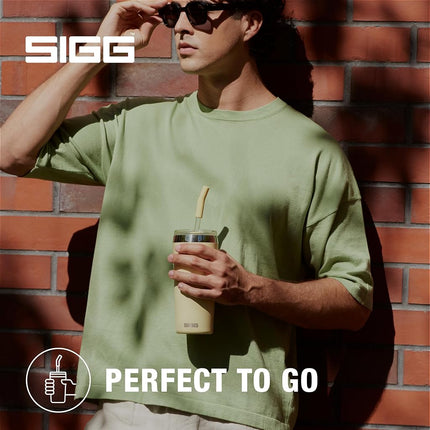 Sigg Helia Travel Mug, Double-Walled Insulated Thermal Cup with Glass Straw, Leakproof Stainless Steel Tumbler for Hot and Cold Drinks