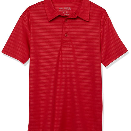 Nautica Boys' Active Short Sleeve Performance Embossed Striped Polo, Red, 10-12 Husky