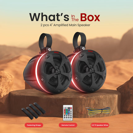 Pyle 2-Way Waterproof Off Road Bluetooth Speakers- 4" 800W Active Passive Marine Grade Wakeboard Tower Speakers w/RGB Light, Full Range Outdoor Audio Stereo Speaker for ATV/UTV, Jeep, Boat