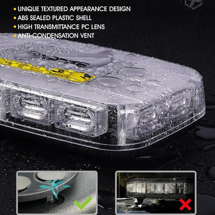 Xprite Upgraded 12" 72LED Rooftop Mini Strobe Lights, Emergency Safety Flashing Beacon Light bar with Magnetic Base for 12V-24V Construction Vehicles, Trucks, Snow Plow, Postal Car (Mix White/Red)