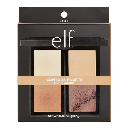 e.l.f. Contour Palette, 4 Shades, Customizable, Easy to Apply, Sculpts, Shades, Brightens, Light/Medium, Infused with Vitamin E, All-Day Wear 16g