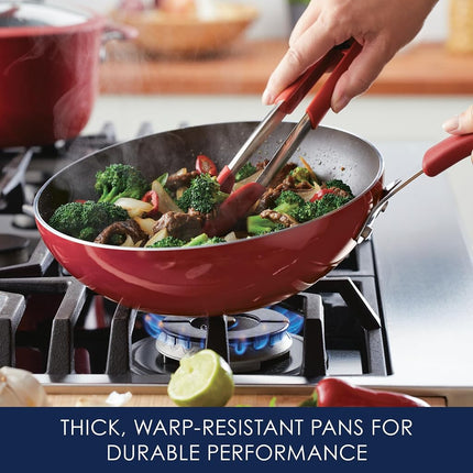 Rachael Ray Cook + Create Sartén/Wok Antiadherente para Saltear, 10.5 Pulgadas, Roja