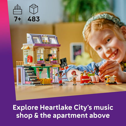 LEGO Friends Music Shop & Apartment Toy with 3 Mini Dolls, a Pet Corgi Animal Figure & Musical Instruments incl. a Piano, Drum Kit, Guitars & Accessories - Gift for 7+ Year Old Girls - 42653