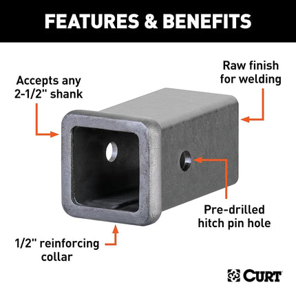 CURT 49516 2-1/2-Inch x 6-Inch Weld-On Raw Steel Trailer Hitch Receiver Tube