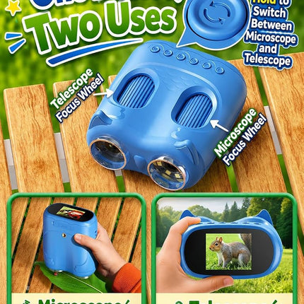 2-in-1 Kids Microscope and Telescope, 1000X Handheld Digital Magnifier with 2 '' HD Screen, USB Rechargeable Mini Magnifying Glass for Kids, STEM Science Education Toy Gifts for Age 4-12 Boys & Girls