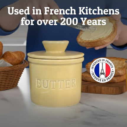 Priority Chef French Butter Crock for Counter with Water Line, On Demand Spreadable Butter, Ceramic Butter Keeper to Leave On Counter, French Butter Dish, Yellow [Khaki], Regular (GM-PC-Crock-KHK1)