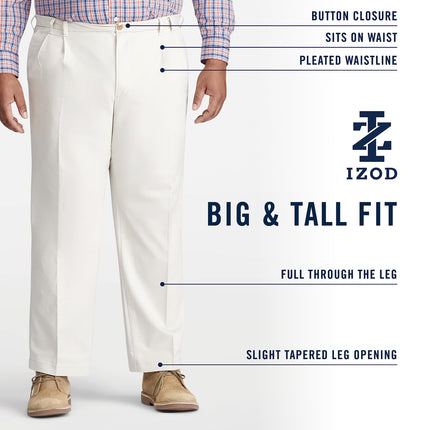 IZOD Men's Big and Tall Performance Stretch Pleated Pant Casual, Warm Pearl, 50W x 34L