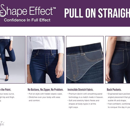 Gloria Vanderbilt Women's Shape Effect Pull on High Rise Straight Leg Jean Standard, Black Rinse, 6