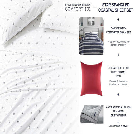Nautica - Queen Sheet Set, Cotton Percale Bedding Set, Crisp & Cool, Lightweight & Breathable (White, Queen)