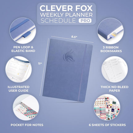 Clever Fox Planner PRO Hourly, Undated Weekly & Monthly, Lavender