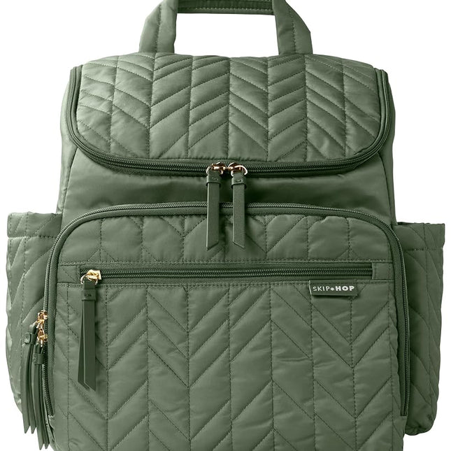 Skip Hop Diaper Bag Backpack: Forma, Multi-Function Baby Travel Bag with Changing Pad & Stroller Attachment, Sage