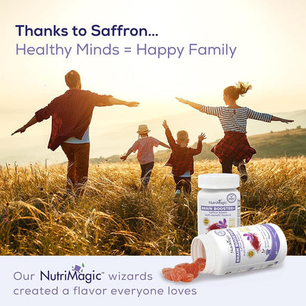 NutriMagic Kids Brain Booster 2IN1 Saffron Extract Nootropic & Multivitamin for Focus, Memory, Attention, Mood - Pure Saffron Gummies for Brain Health Support w/Vitamin D3, B6, B12, Zinc - 60 Gummies