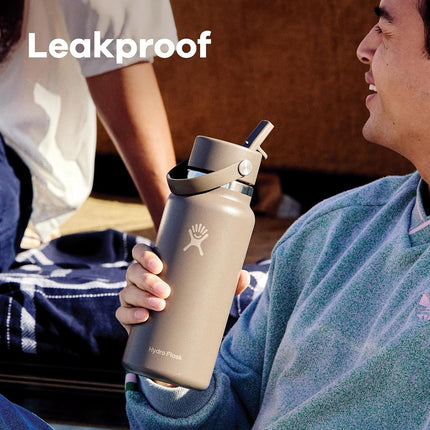 Hydro Flask Water Bottle - Insulated Stainless Steel - Wide Mouth Flex Straw Lid, Non Spill, Leakproof and Refillable in 32 Oz Sea Rose Gold