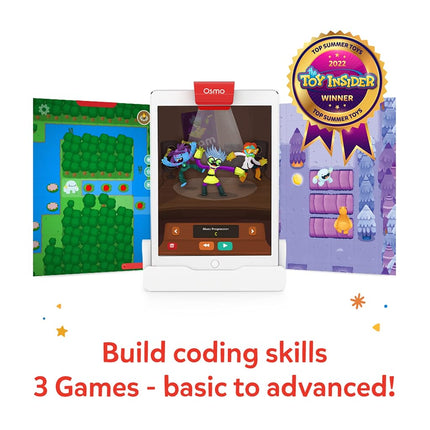 Osmo - Kit de démarrage Codage pour iPad - 3 jeux éducatifs - 5-10 ans et plus - Apprendre à coder, bases du codage et puzzles de codage - Jouet STEM - Logique, fondamentaux du codage, garçon et fille (Base Osmo iPad incluse)