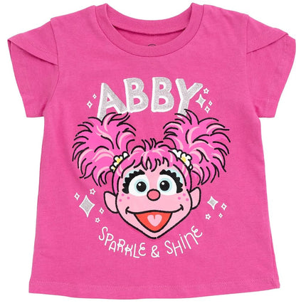 Sesame Street Elmo Abby Cadabby - Conjunto de 3 piezas de camiseta, falda de tul y coletero para bebés y niños pequeños, morado/azul, 3T