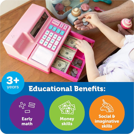 Learning Resources Pretend & Play Calculator Cash Register Pink - 73 Pieces, Ages 3+ Cash Register for Kids, Play Money for Kids, Toddlers Toys