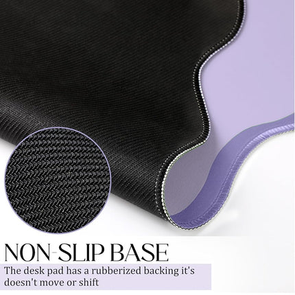Hahafelt Scalloped Desk Mat Large Scalloped Piping Cute Desk Mat Aesthetic Preppy Table Pad Large Nonslip Pad with Edge Stitching Waterproof Gaming(Purple,31.5 x 15.75 Inches)