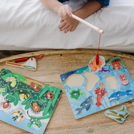 Juego de rompecabezas magnéticos de madera Melissa & Doug: Pesca y caza de insectos