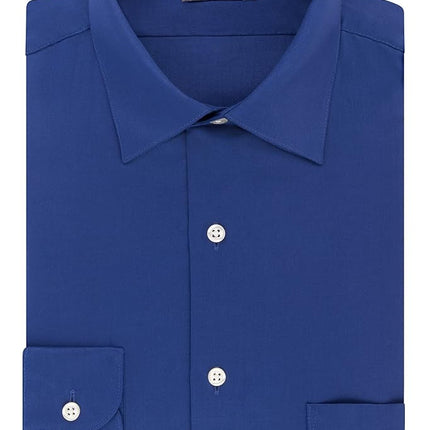 Van Heusen Men's Dress Shirts Regular Fit Lux Sateen Stretch Solid, Blue Velvet, 16" Neck 32"-33" Sleeve