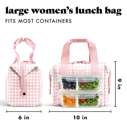 Fit & Fresh Remi Women's Neoprene Lunch Bag, Meal Preparation Set with Containers and XL Ice Pack, Self-Insulating Neoprene Like Material, Machine Washable Lunch Bag, Tear- and Stain Resistant, Pink