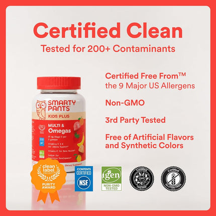 SmartyPants Kids Multivitamin Gummies - Improved Formula: Omega 3 (DHA/EPA), Vitamins D3, C, B12, B6, Vitamin A, K & Zinc, Gluten Free, Three Fruit Flavors, 60 Count (30 Day Supply)