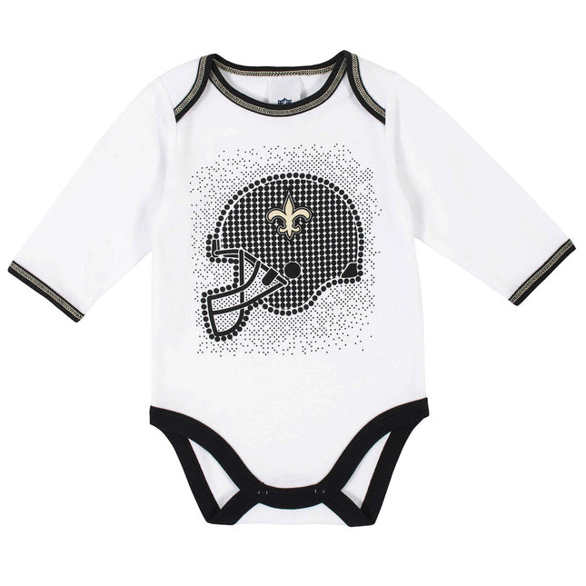 NFL New Orleans Saints - Juego de regalo de 3 piezas: body, pantalón con pies y gorro, color negro/blanco New Orleans Saints, 3-6M