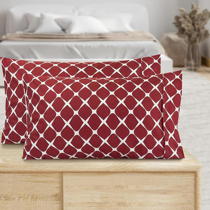Elegant Comfort Luxury Ultra-Soft 2-Piece Pillowcase Set - 1500 Premium Hotel Quality Microfiber Double Brushed - Wrinkle Resistant, King Size, Bloomingdale Pattern Burgundy