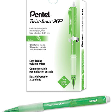 Pentel Twist-Erase Express Mechanical Pencil (0.9mm) Fashion Color, Light Green Barrel, Box of 12 (QE419K)