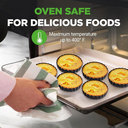 Nutrichef Nonstick Mini Tart Pans,10-Piece Heavy Duty 10cm Steel Quiche Pans with Removable Bottom, Oven & Dishwasher Safe, Fluted Edge for Mini Pie Crust and Tart Shells, Black